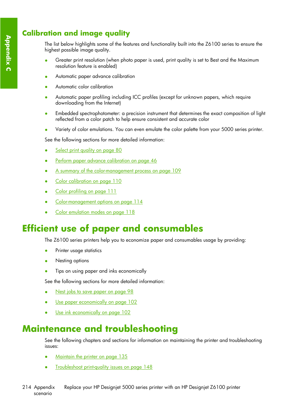 Efficient use of paper and consumables, Maintenance and troubleshooting, Calibration and image quality | HP Designjet Z6100 Printer series User Manual | Page 226 / 232