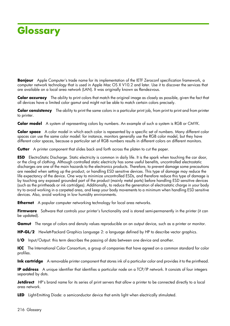Glossary | HP Designjet Z6100 Printer series User Manual | Page 228 / 232
