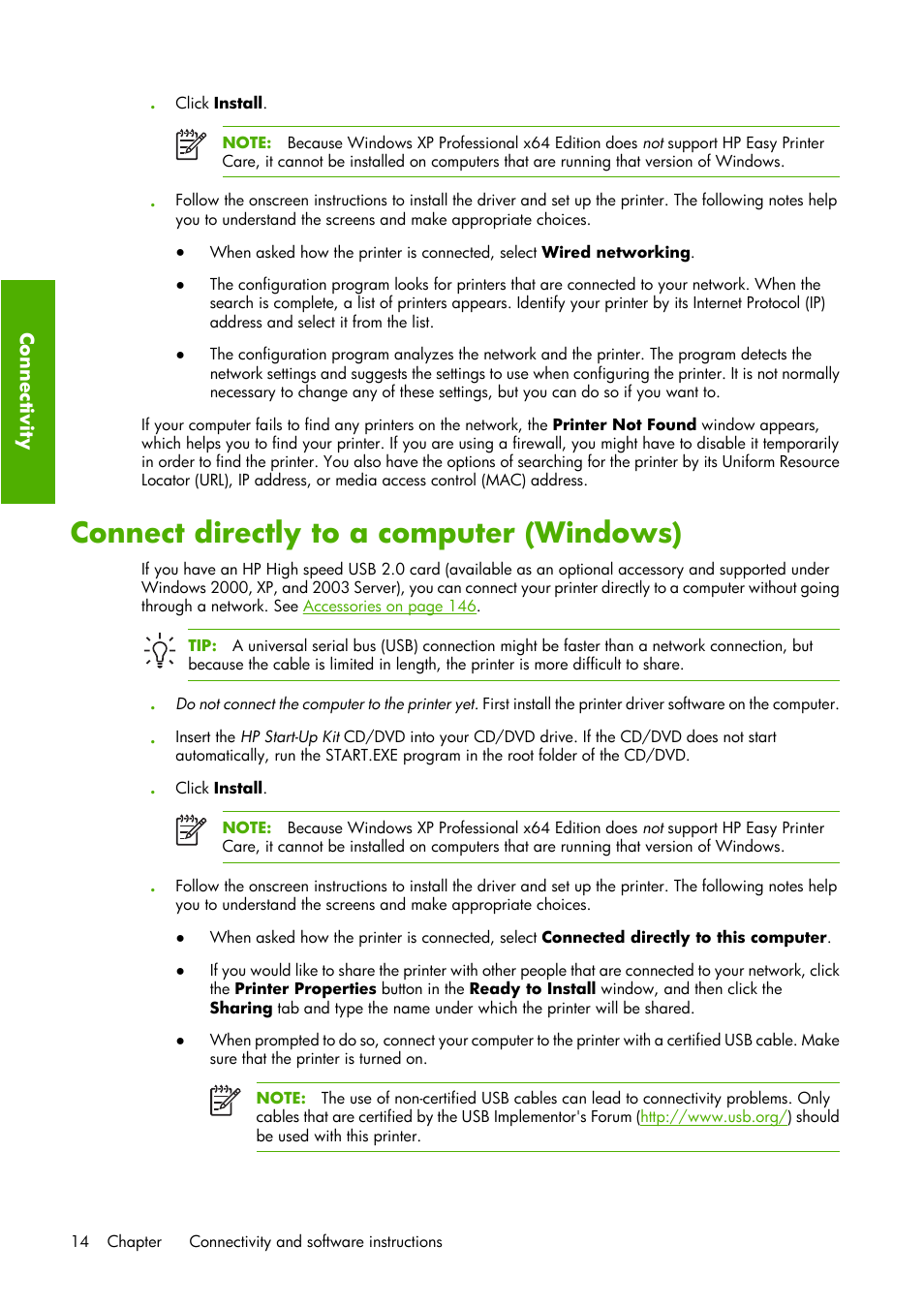 Connect directly to a computer (windows) | HP Designjet Z6100 Printer series User Manual | Page 26 / 232