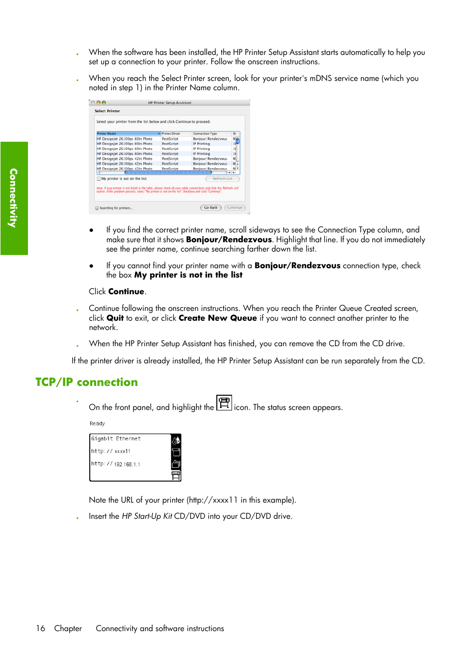 Tcp/ip connection | HP Designjet Z6100 Printer series User Manual | Page 28 / 232