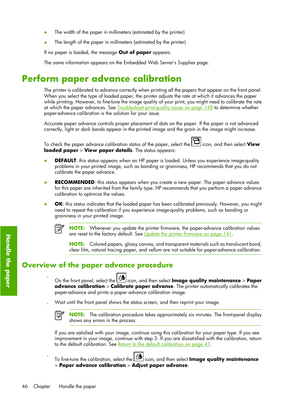 Perform paper advance calibration, Overview of the paper advance procedure | HP Designjet Z6100 Printer series User Manual | Page 58 / 232