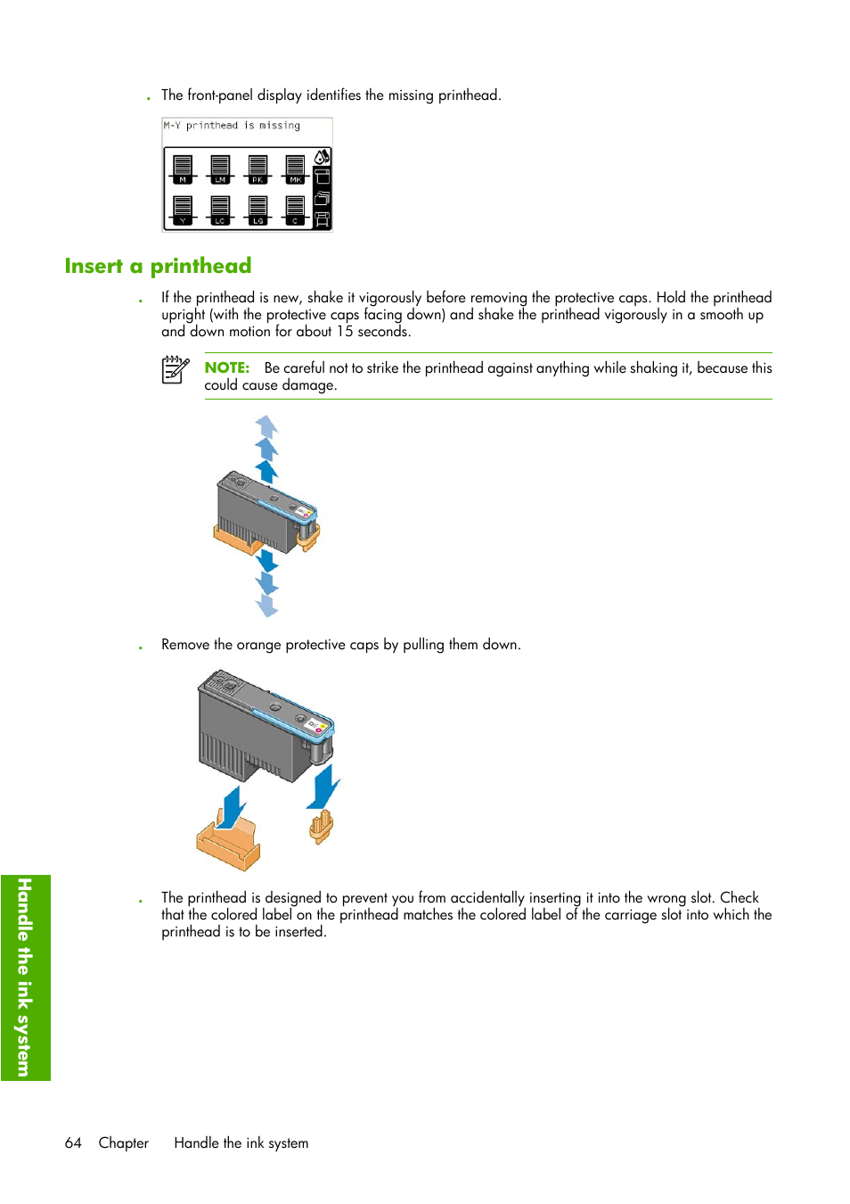 Insert a printhead | HP Designjet Z6100 Printer series User Manual | Page 76 / 232