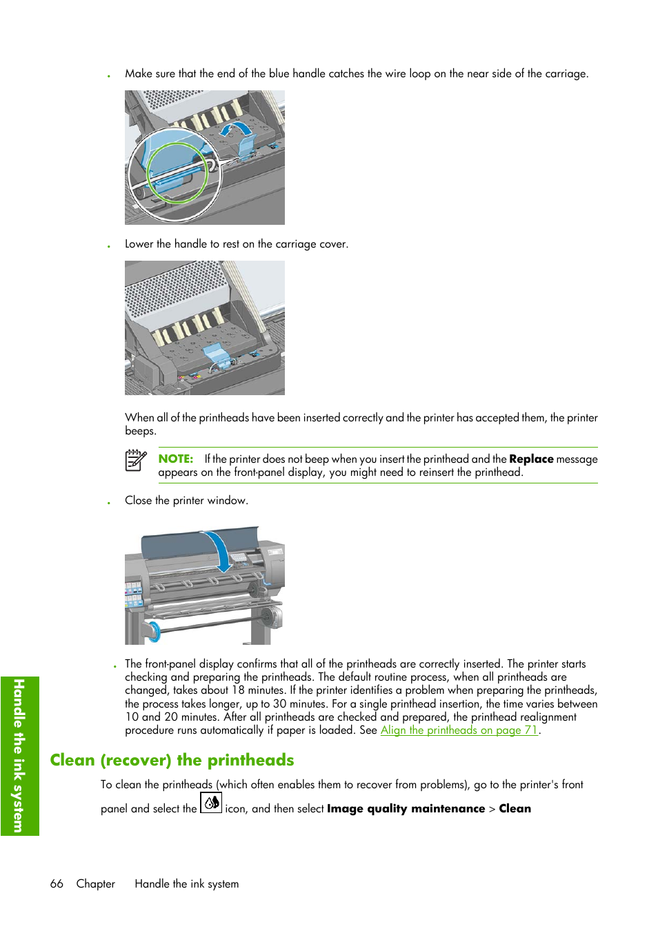 Clean (recover) the printheads | HP Designjet Z6100 Printer series User Manual | Page 78 / 232