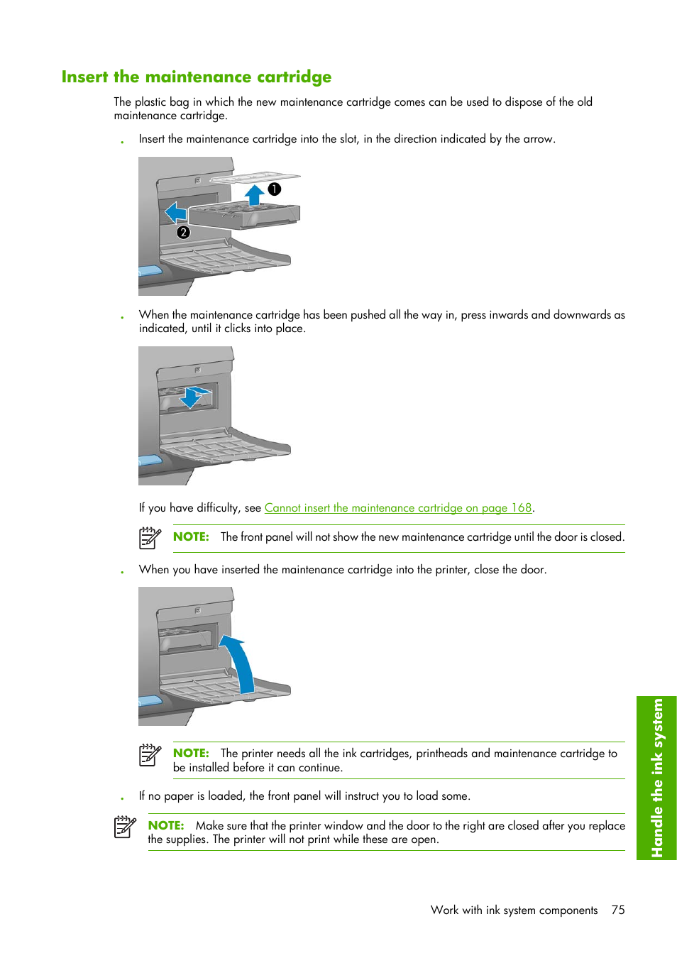 Insert the maintenance cartridge | HP Designjet Z6100 Printer series User Manual | Page 87 / 232