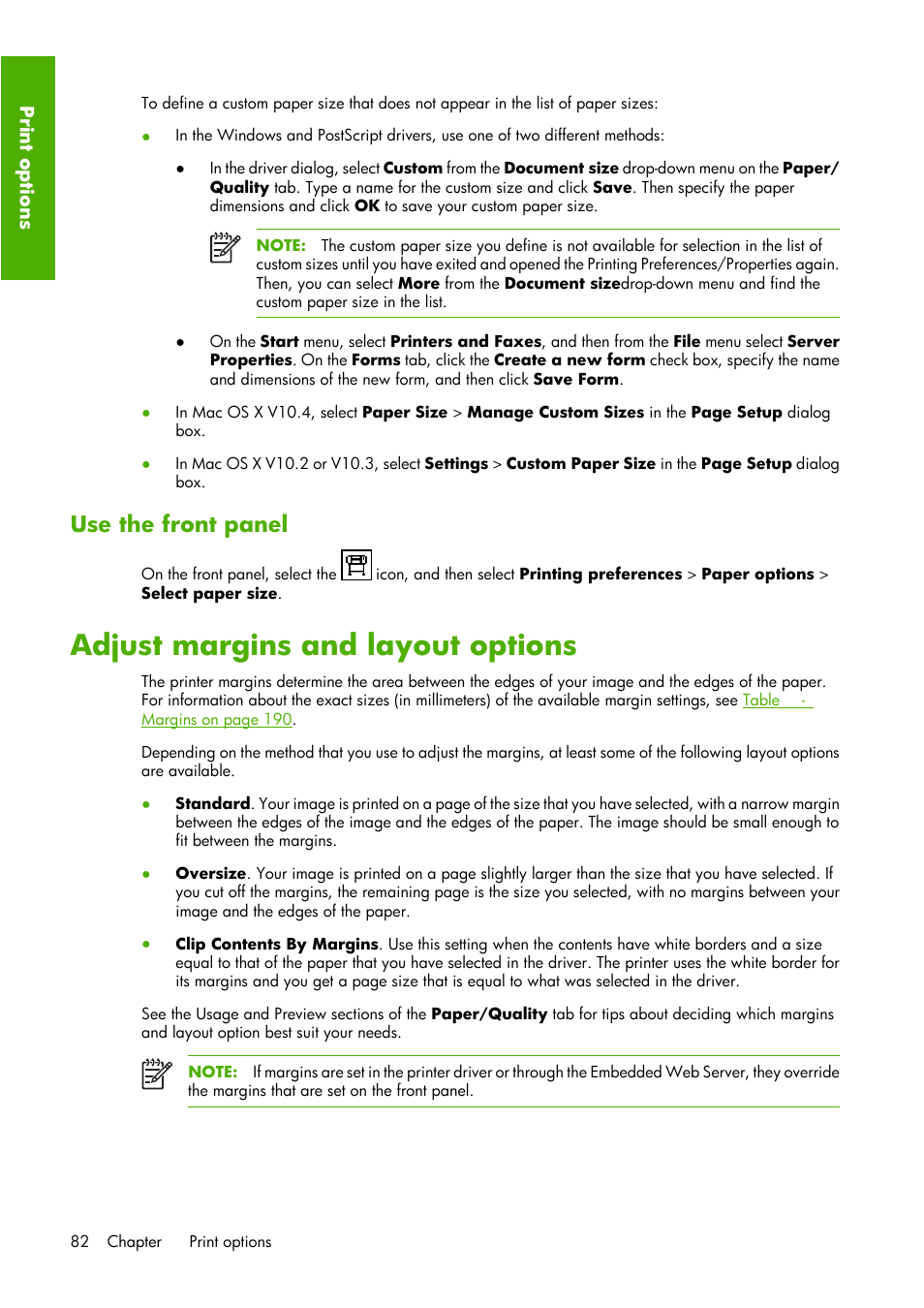 Adjust margins and layout options, Use the front panel | HP Designjet Z6100 Printer series User Manual | Page 94 / 232