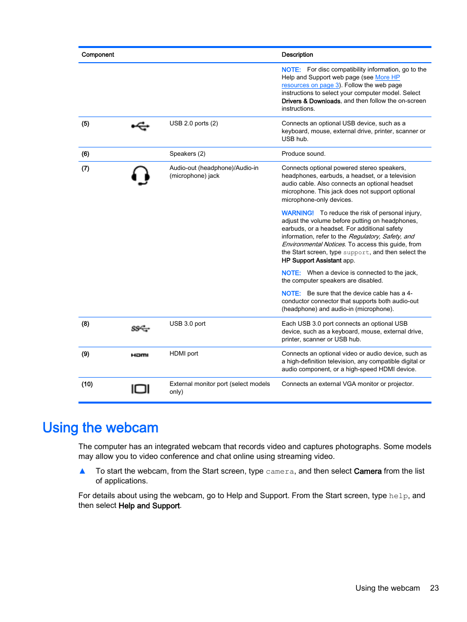 Using the webcam | HP 256 G3 Notebook PC User Manual | Page 33 / 79