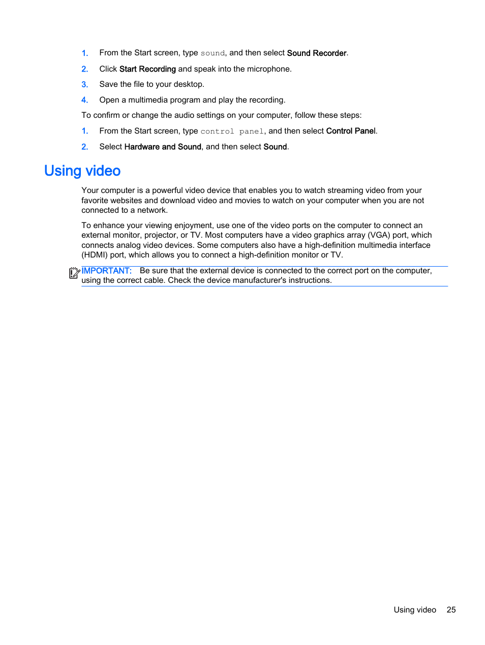 Using video | HP 256 G3 Notebook PC User Manual | Page 35 / 79