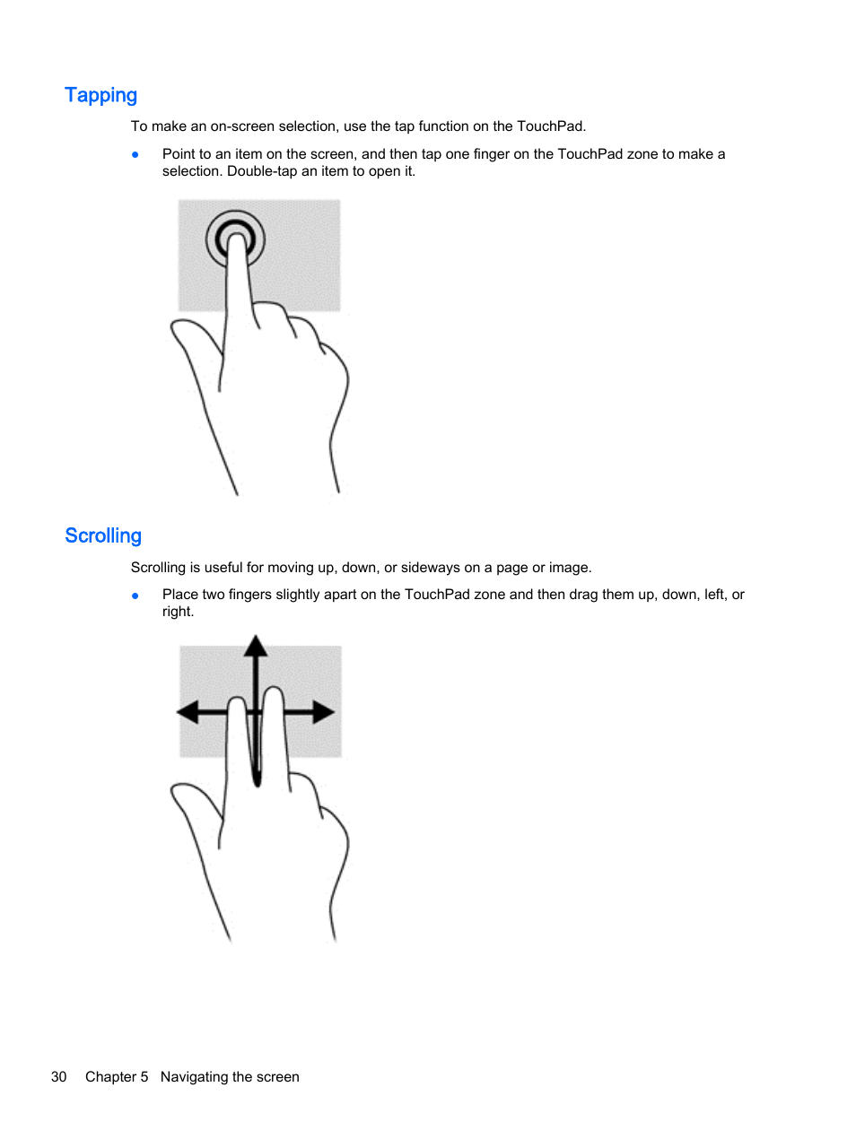 Tapping, Scrolling, Tapping scrolling | HP 256 G3 Notebook PC User Manual | Page 40 / 79