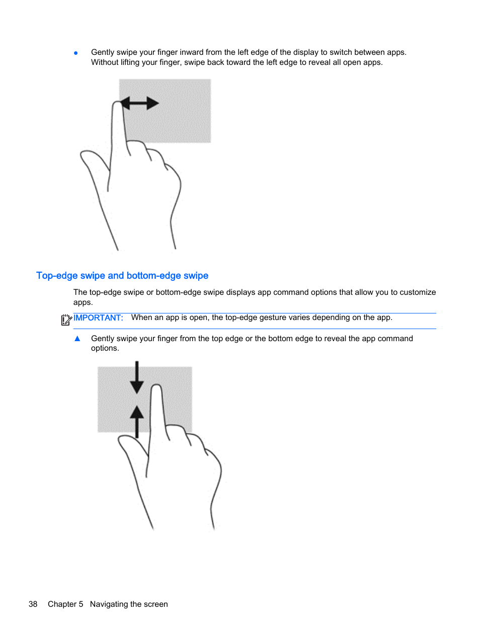 Top-edge swipe and bottom-edge swipe | HP 256 G3 Notebook PC User Manual | Page 48 / 79