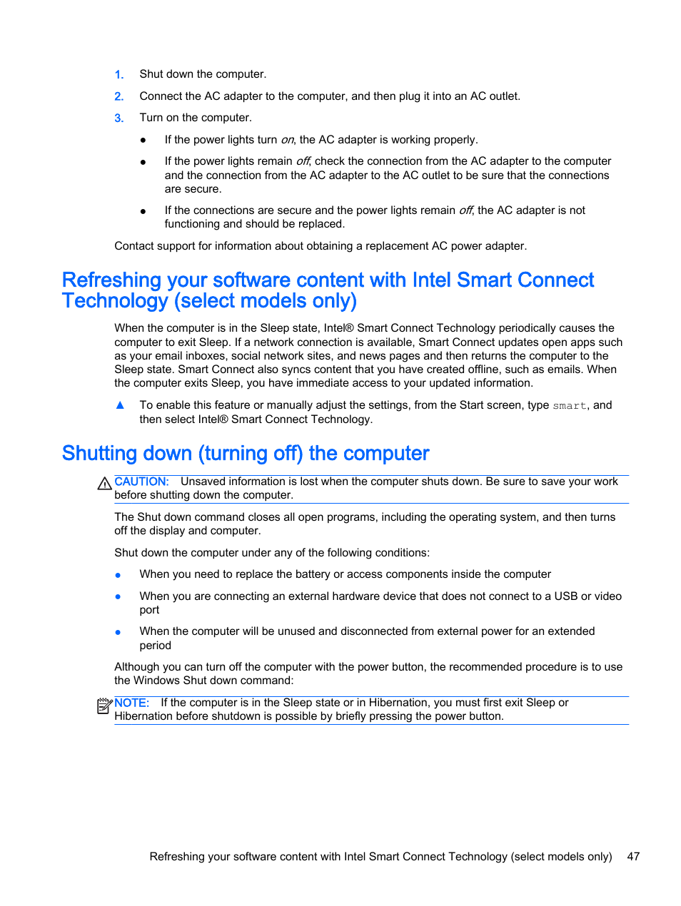Shutting down (turning off) the computer | HP 256 G3 Notebook PC User Manual | Page 57 / 79