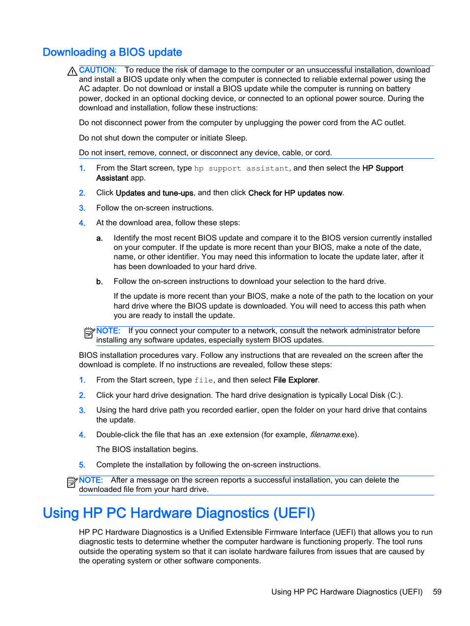 Downloading a bios update, Using hp pc hardware diagnostics (uefi) | HP 256 G3 Notebook PC User Manual | Page 69 / 79