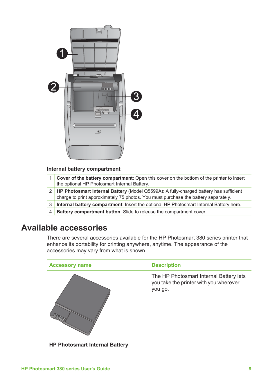 Available accessories | HP Photosmart 385 Compact Photo Printer User Manual | Page 15 / 75