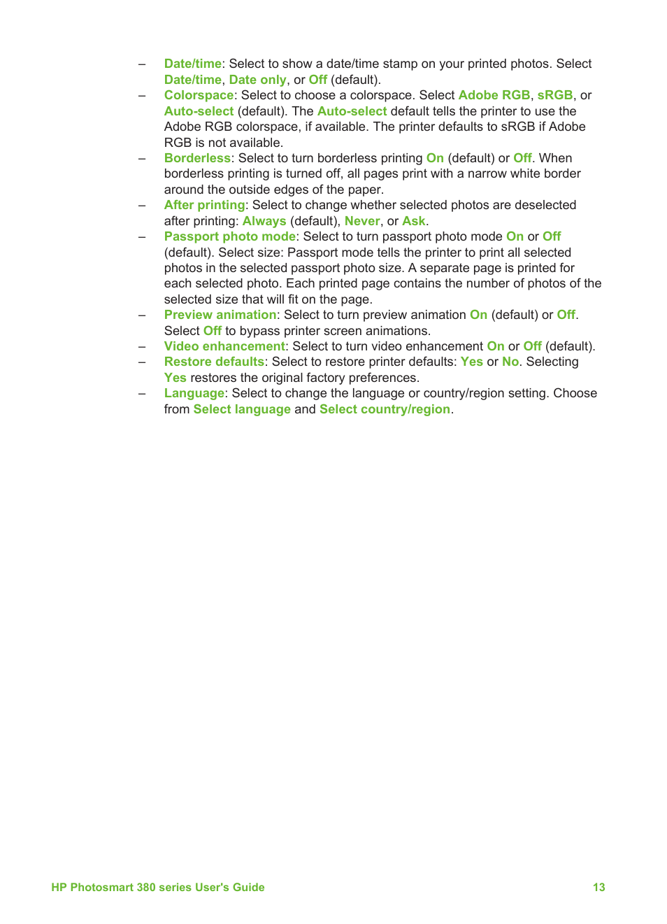 HP Photosmart 385 Compact Photo Printer User Manual | Page 19 / 75