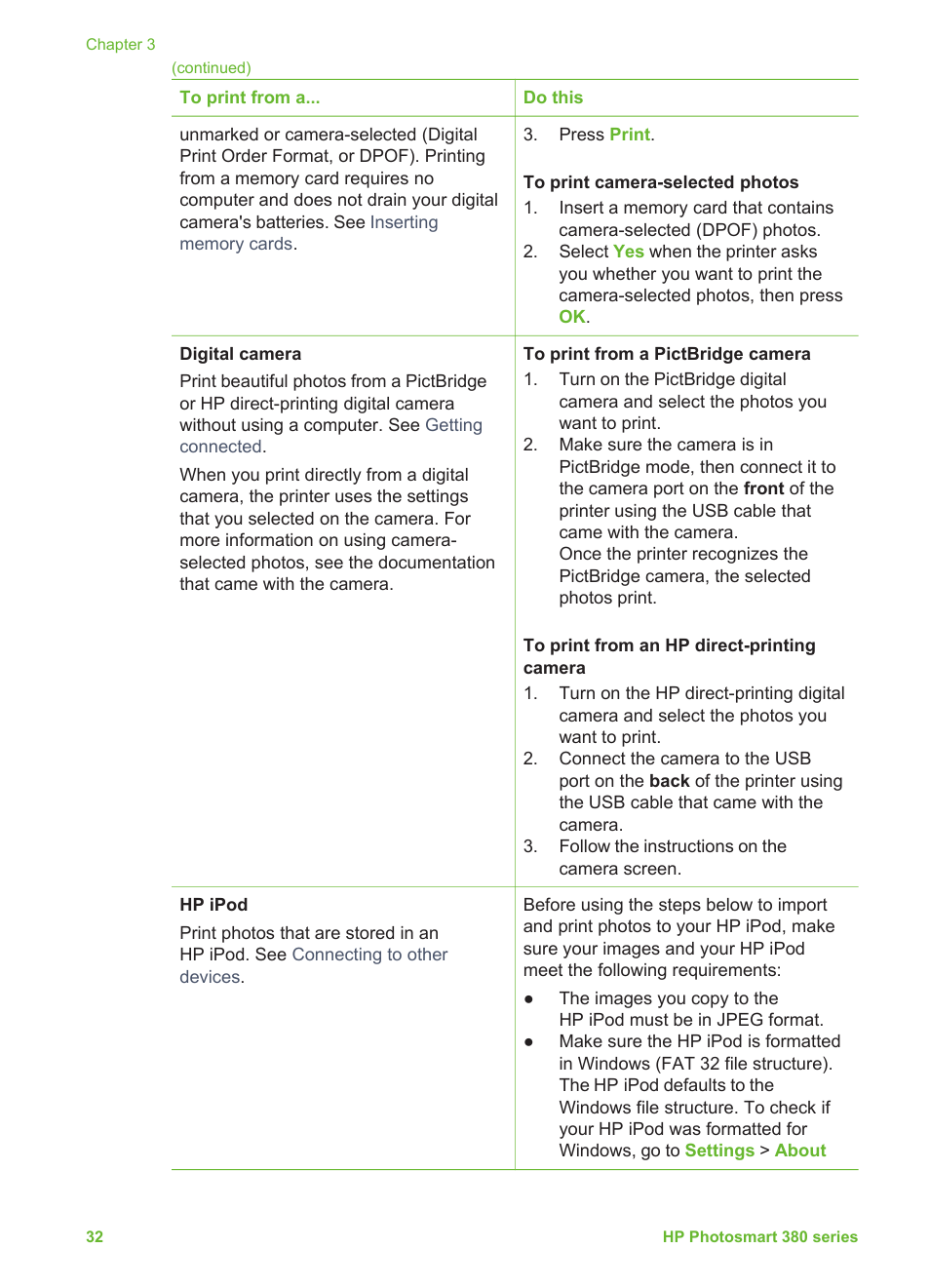 HP Photosmart 385 Compact Photo Printer User Manual | Page 38 / 75