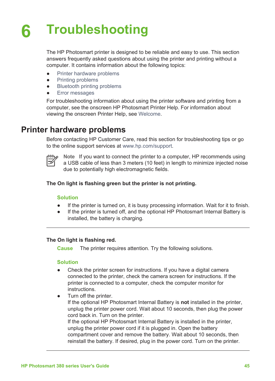 Troubleshooting, Printer hardware problems | HP Photosmart 385 Compact Photo Printer User Manual | Page 51 / 75