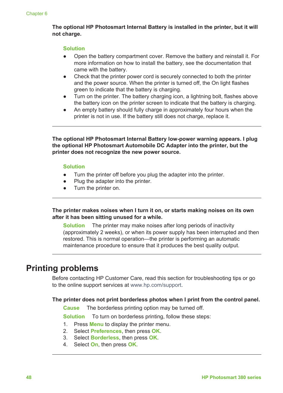 Printing problems | HP Photosmart 385 Compact Photo Printer User Manual | Page 54 / 75