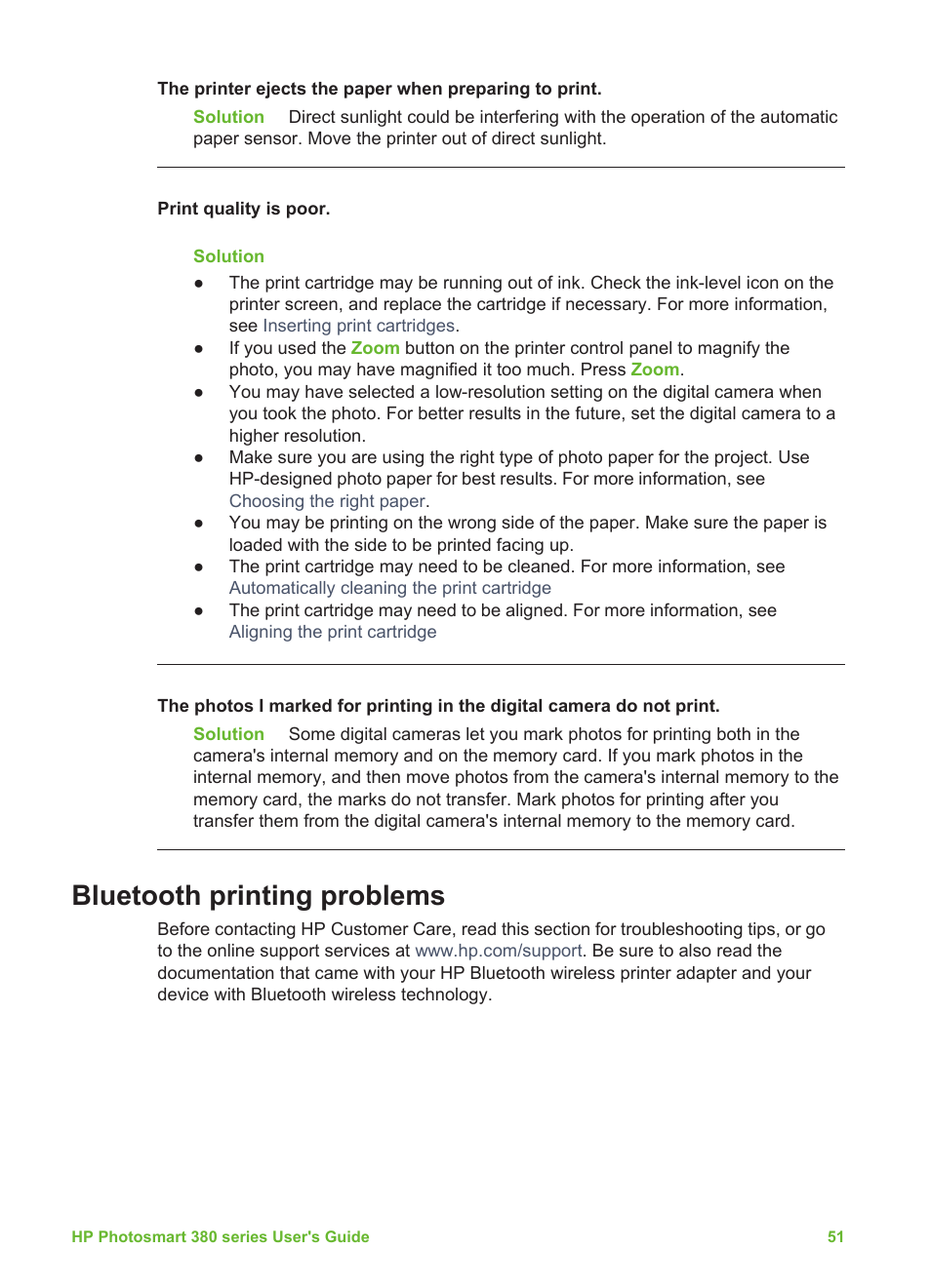 Bluetooth printing problems | HP Photosmart 385 Compact Photo Printer User Manual | Page 57 / 75