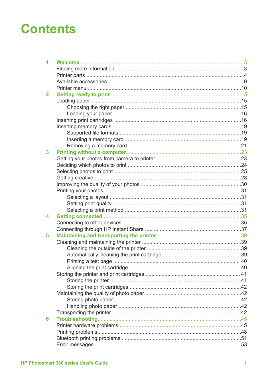 HP Photosmart 385 Compact Photo Printer User Manual | Page 7 / 75