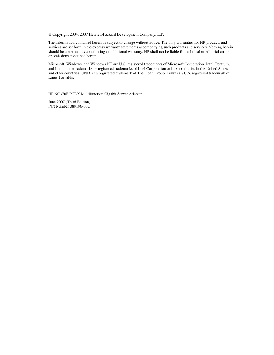 Notice | HP NC370F PCI-X Multifunction Gigabit Server Adapter User Manual | Page 2 / 14