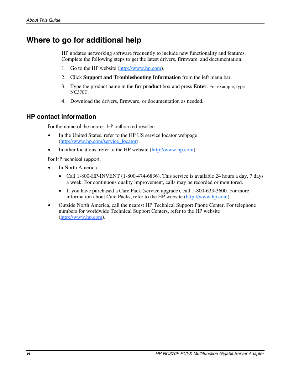 Where to go for additional help, Telephone numbers | HP NC370F PCI-X Multifunction Gigabit Server Adapter User Manual | Page 6 / 14