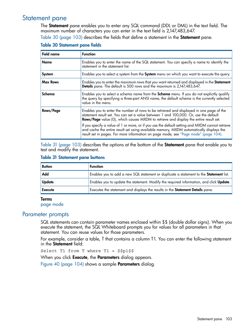 Statement pane, Parameter prompts | HP Integrity NonStop J-Series User Manual | Page 103 / 113