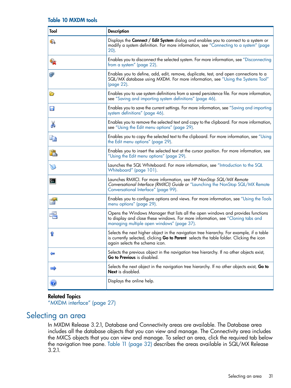 Selecting an area | HP Integrity NonStop J-Series User Manual | Page 31 / 113