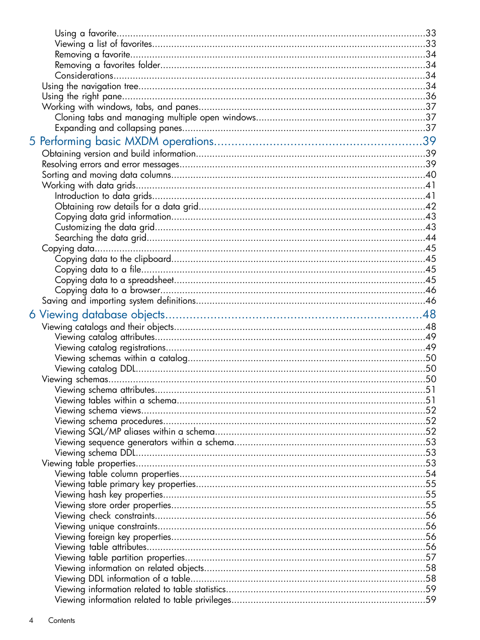 5 performing basic mxdm operations, 6 viewing database objects | HP Integrity NonStop J-Series User Manual | Page 4 / 113
