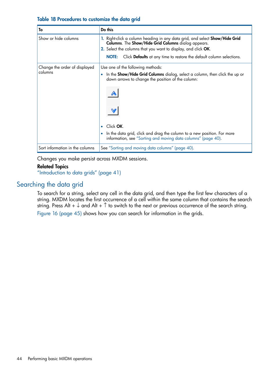 Searching the data grid | HP Integrity NonStop J-Series User Manual | Page 44 / 113