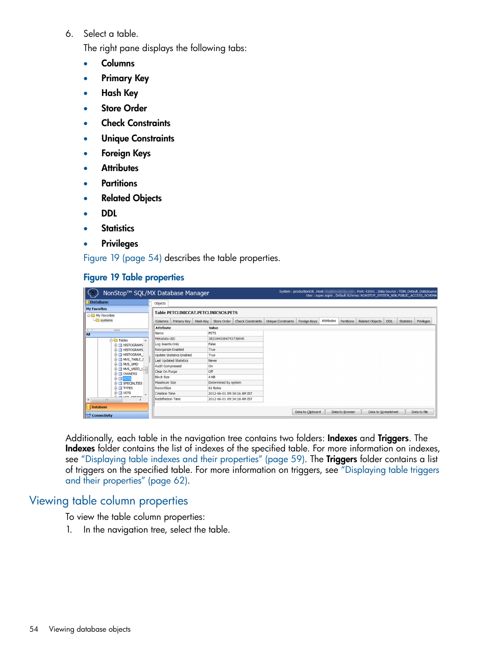 Viewing table column properties | HP Integrity NonStop J-Series User Manual | Page 54 / 113