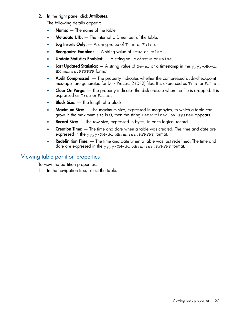 Viewing table partition properties | HP Integrity NonStop J-Series User Manual | Page 57 / 113