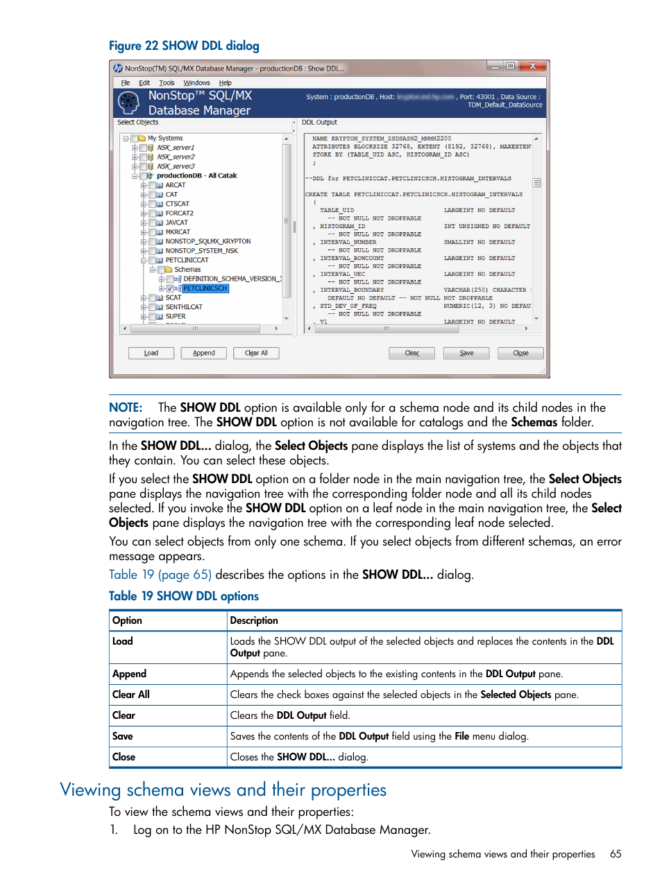 Viewing schema views and their properties | HP Integrity NonStop J-Series User Manual | Page 65 / 113