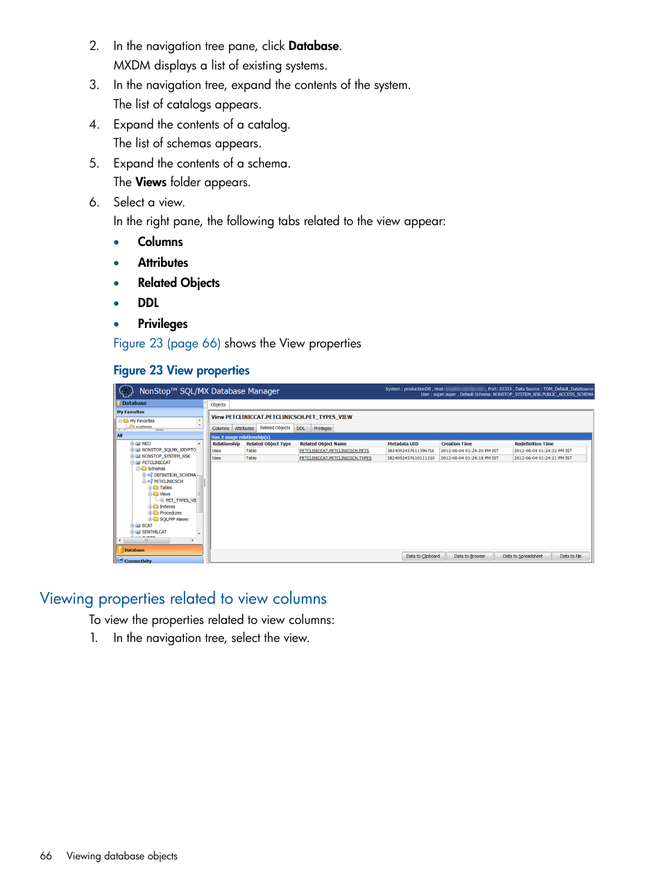 Viewing properties related to view columns | HP Integrity NonStop J-Series User Manual | Page 66 / 113