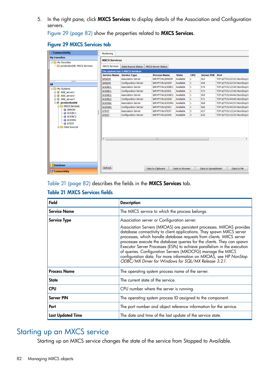 Starting up an mxcs service | HP Integrity NonStop J-Series User Manual | Page 82 / 113