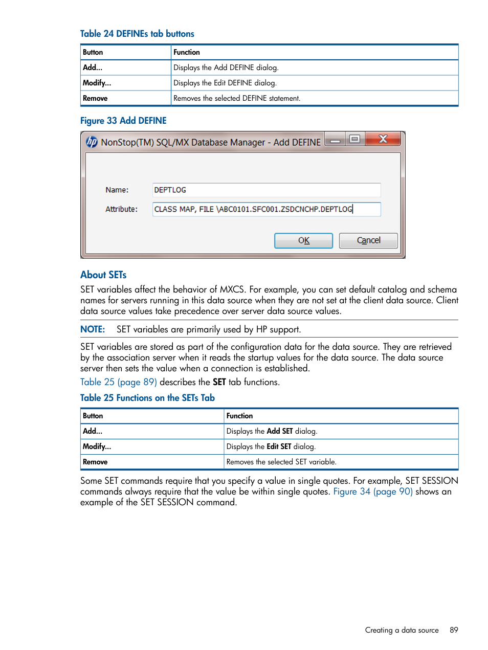 About sets | HP Integrity NonStop J-Series User Manual | Page 89 / 113