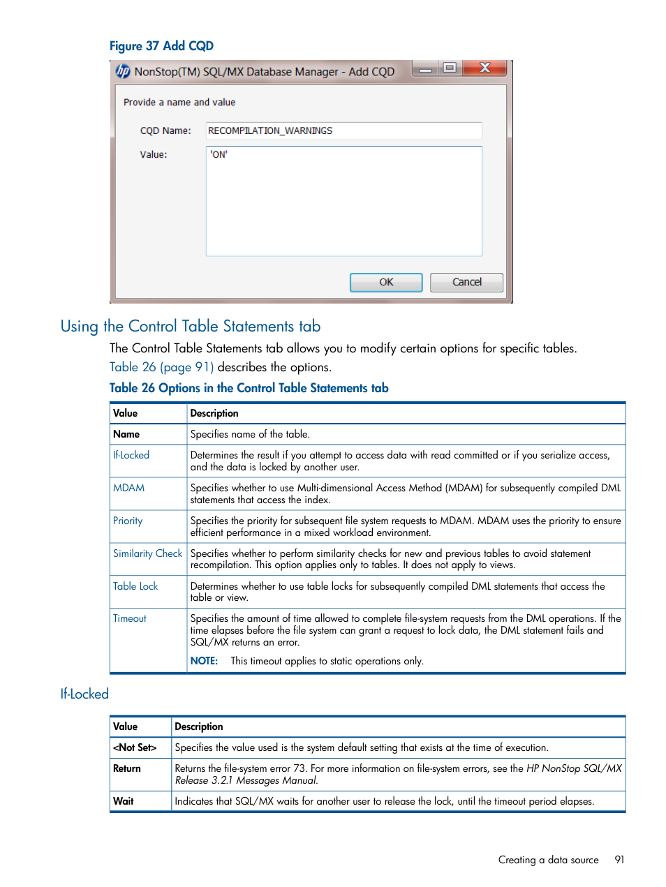 Using the control table statements tab, If-locked | HP Integrity NonStop J-Series User Manual | Page 91 / 113