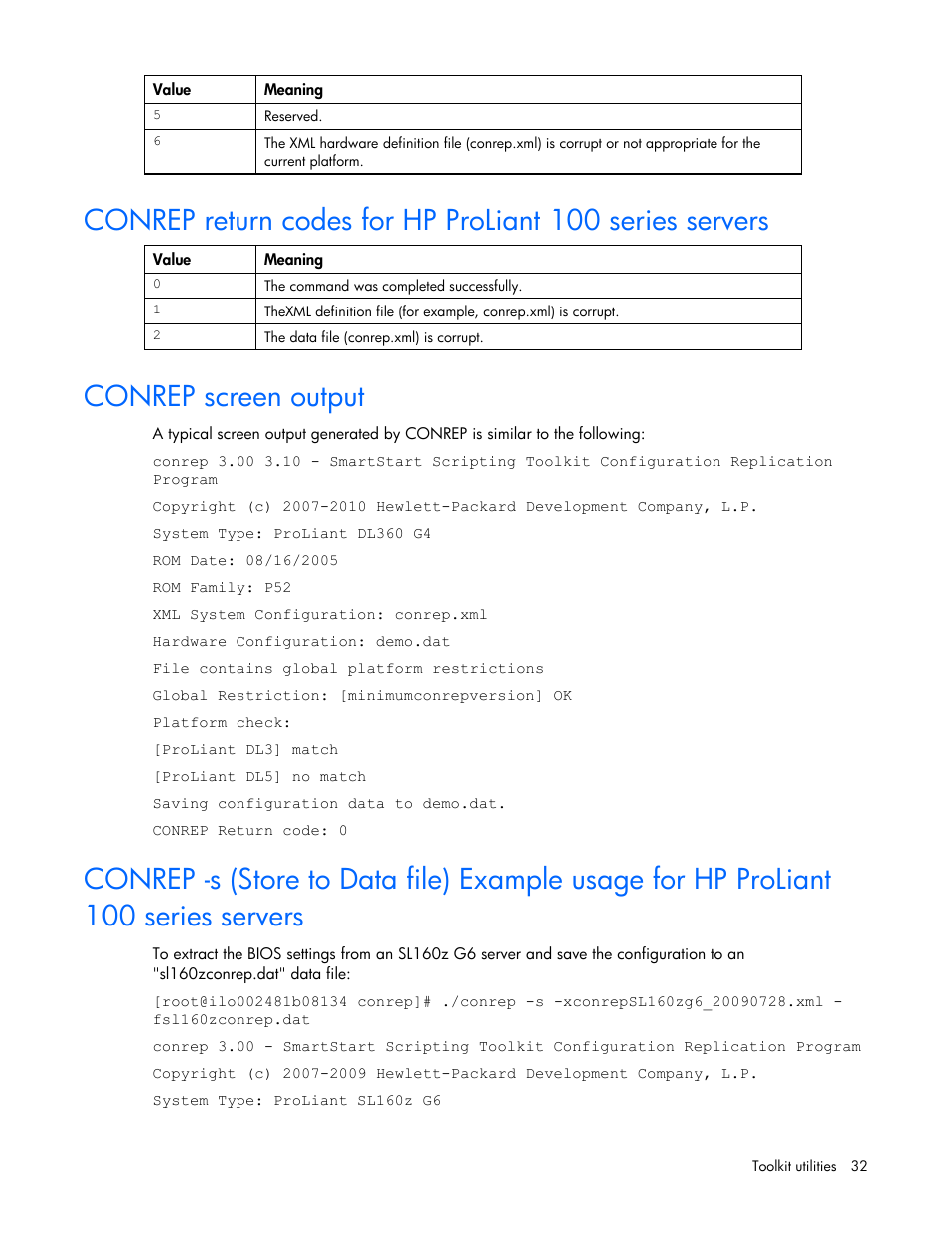 Conrep screen output | HP SmartStart-Software User Manual | Page 32 / 69