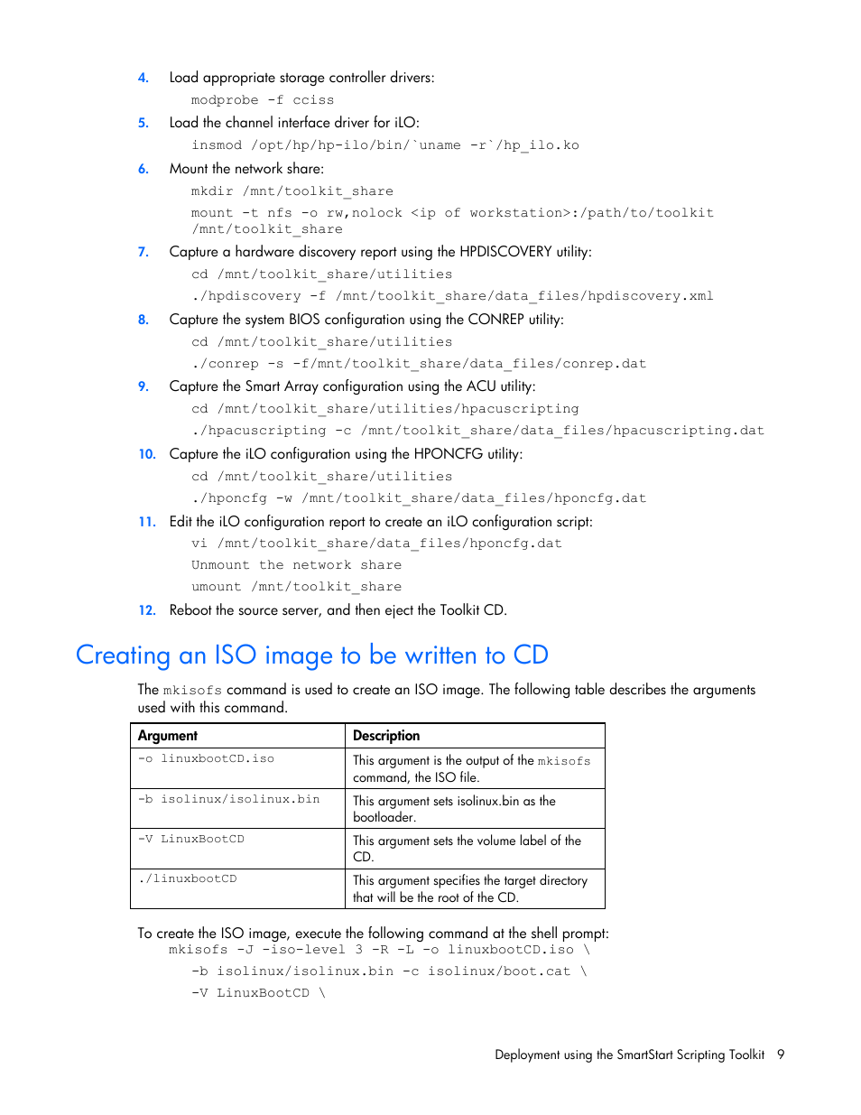 Creating an iso image to be written to cd | HP SmartStart-Software User Manual | Page 9 / 69