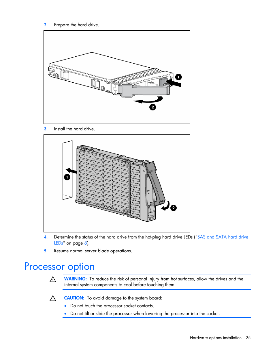 Processor option | HP ProLiant BL680c G5 Server-Blade User Manual | Page 25 / 100