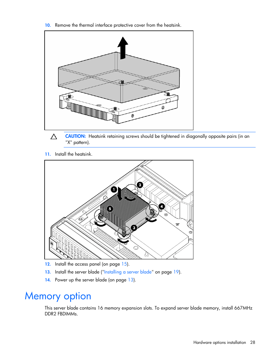 Memory option | HP ProLiant BL680c G5 Server-Blade User Manual | Page 28 / 100