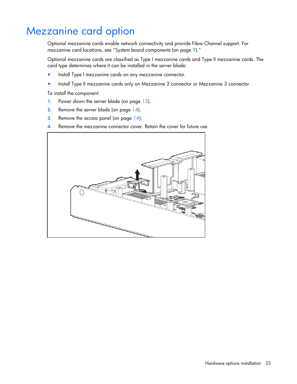 Mezzanine card option | HP ProLiant BL680c G5 Server-Blade User Manual | Page 33 / 100