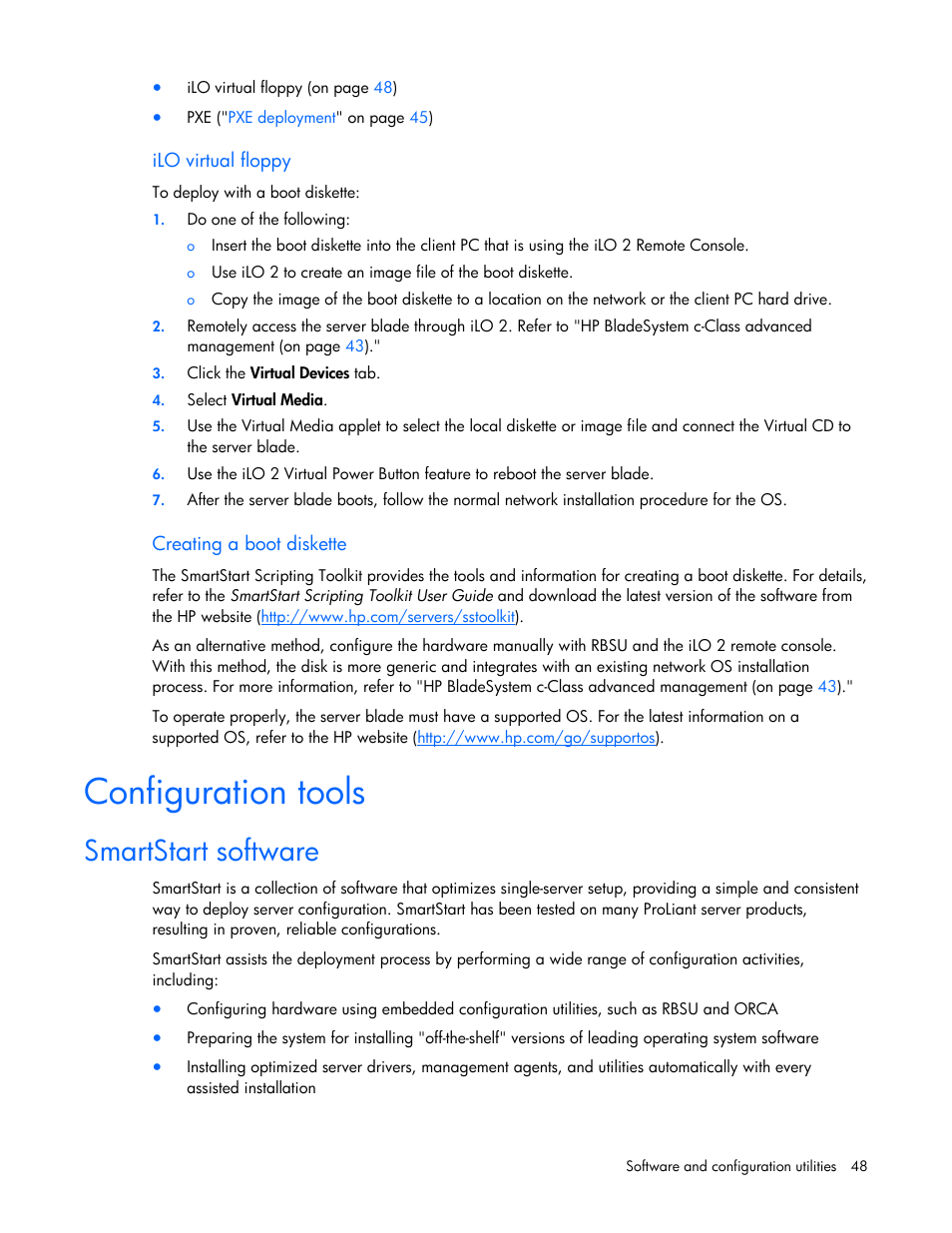 Configuration tools, Smartstart software | HP ProLiant BL680c G5 Server-Blade User Manual | Page 48 / 100