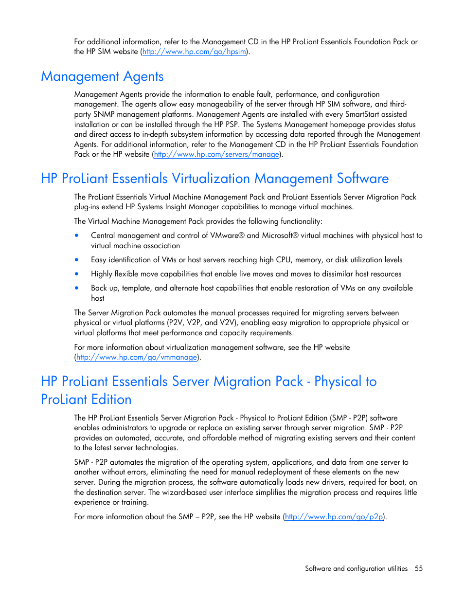 Management agents | HP ProLiant BL680c G5 Server-Blade User Manual | Page 55 / 100