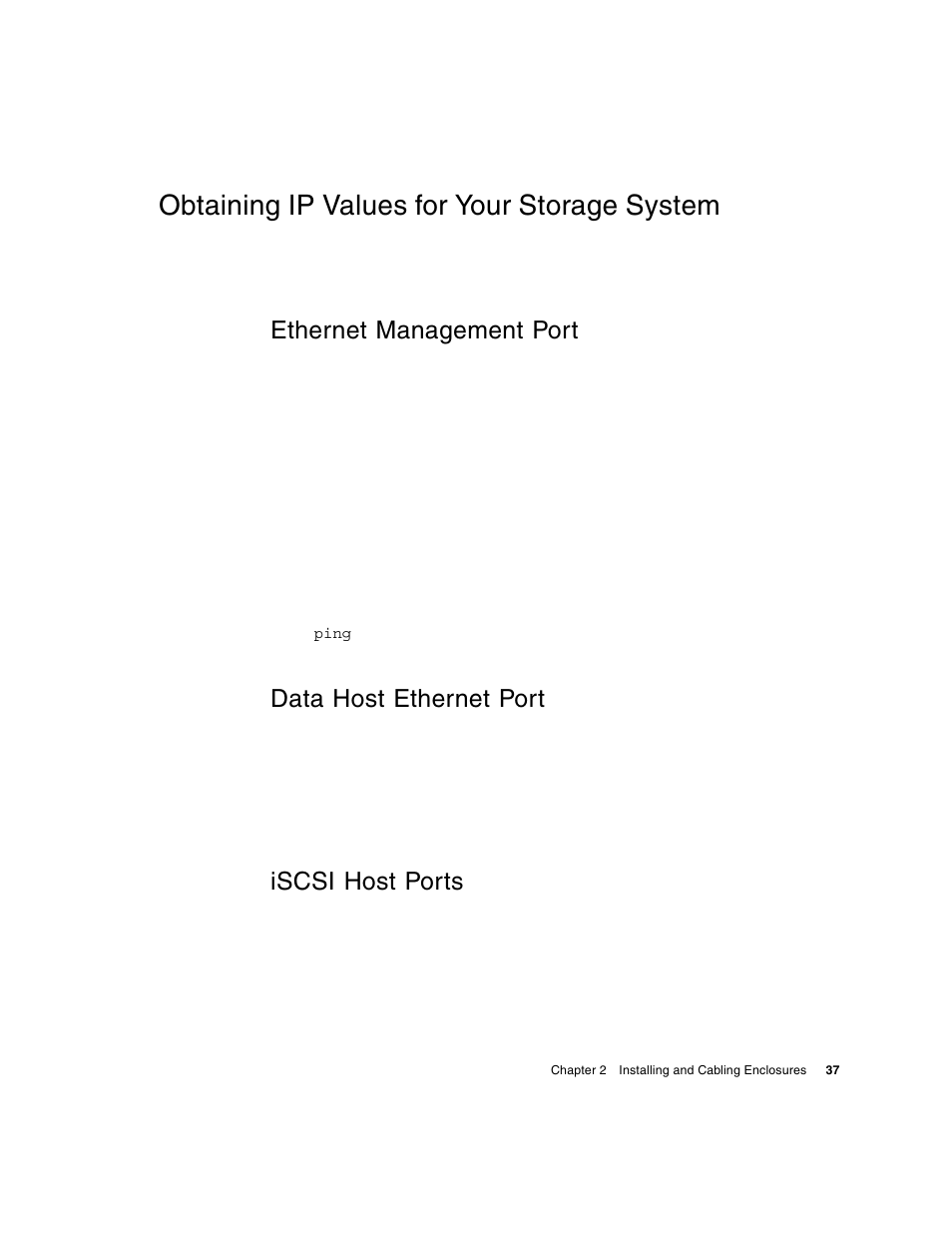 Obtaining ip values for your storage system, Ethernet management port, Data host ethernet port | Iscsi host ports | HP MSA Controllers User Manual | Page 37 / 86