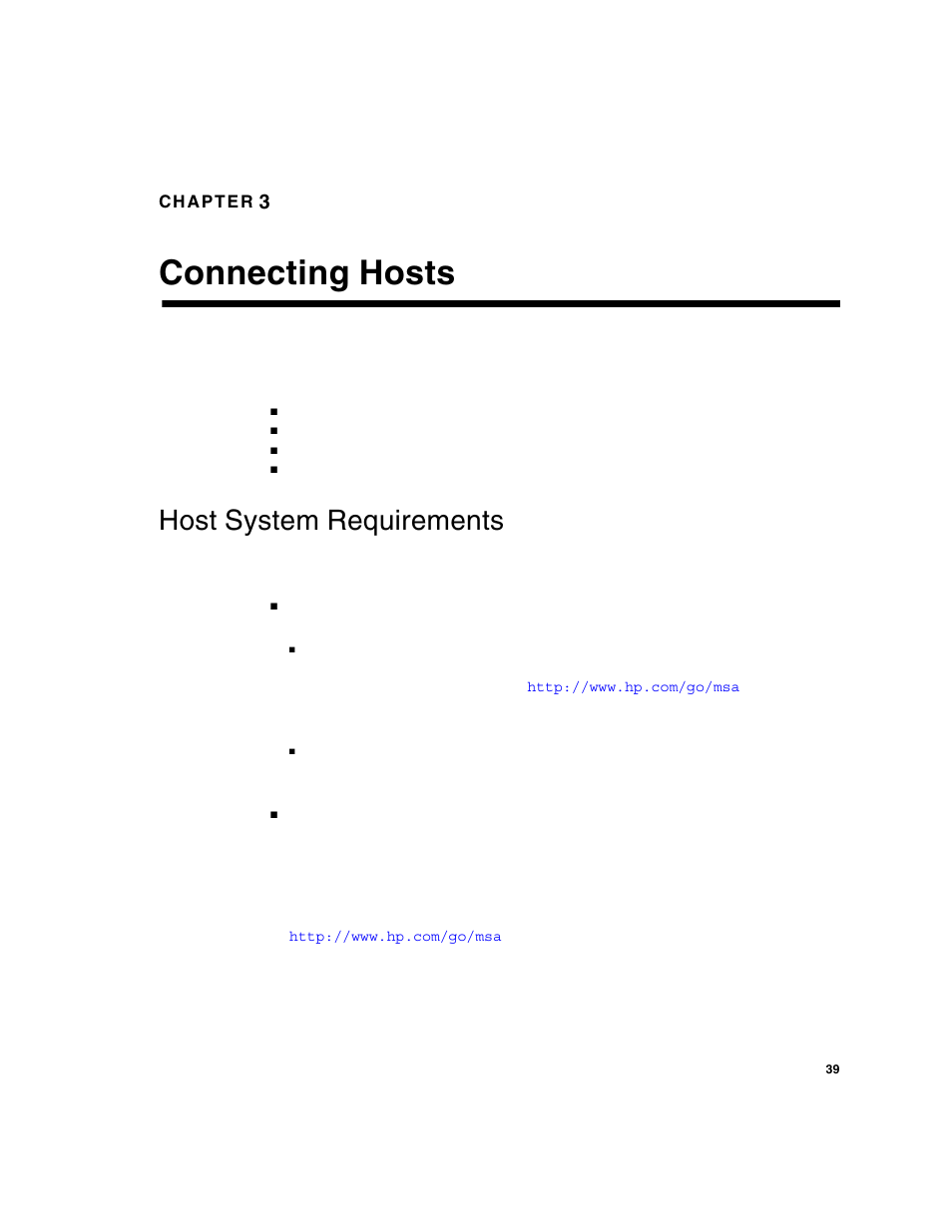 Connecting hosts, Host system requirements | HP MSA Controllers User Manual | Page 39 / 86