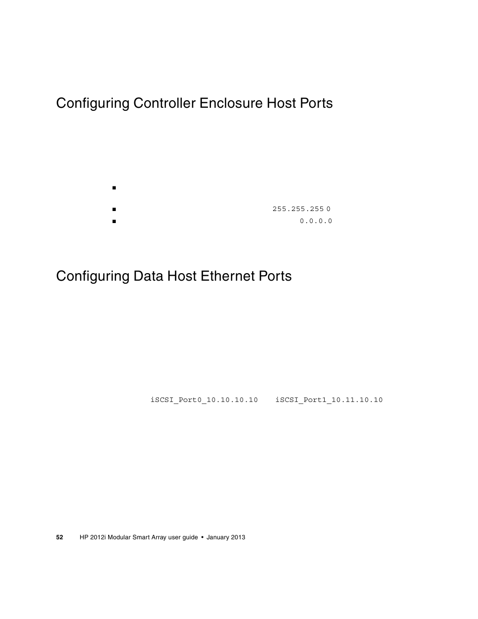 Configuring controller enclosure host ports, Configuring data host ethernet ports | HP MSA Controllers User Manual | Page 52 / 86