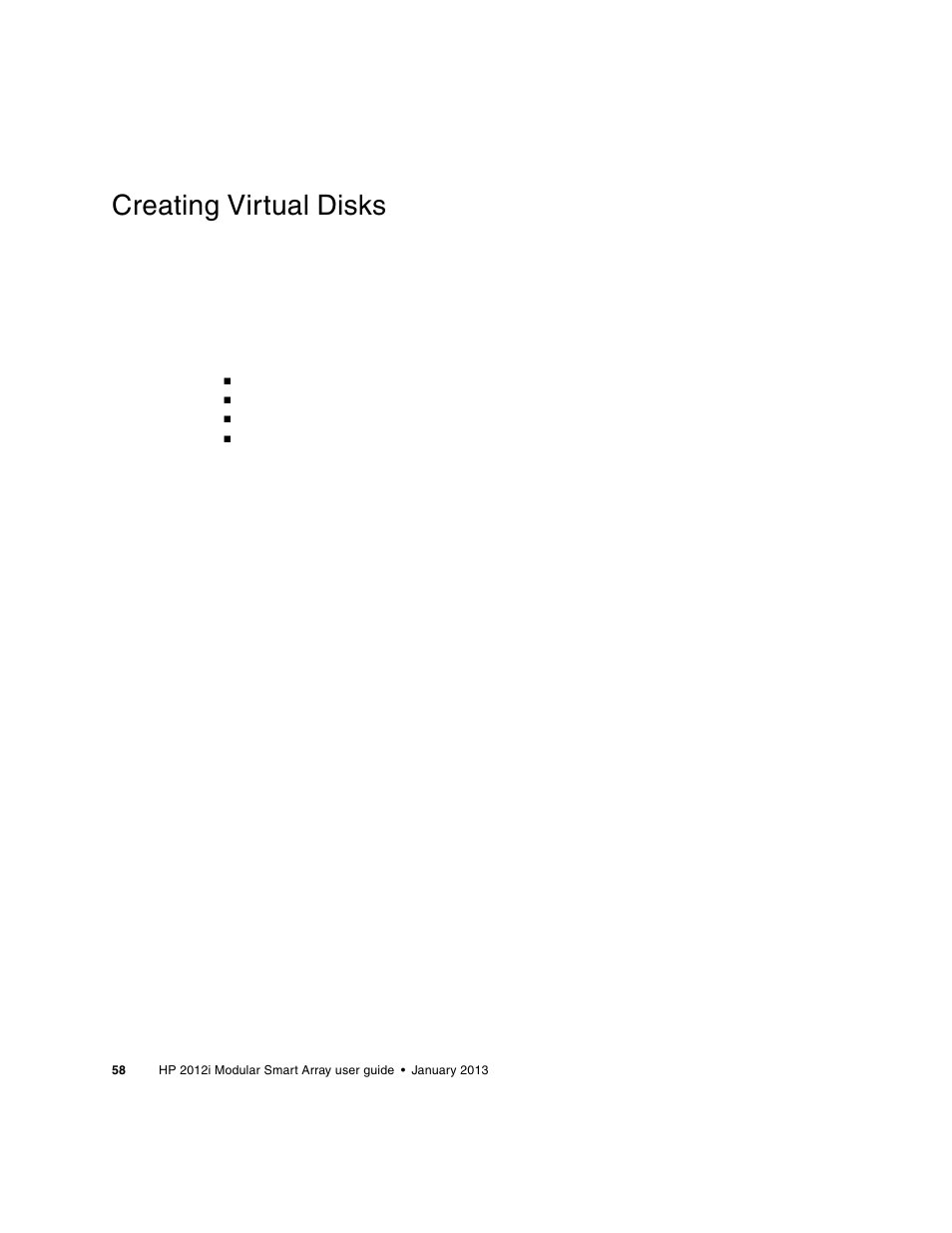 Creating virtual disks | HP MSA Controllers User Manual | Page 58 / 86
