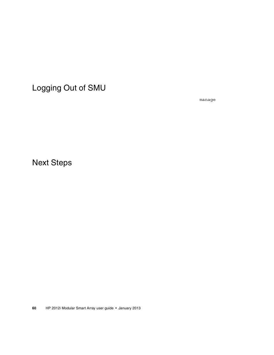 Logging out of smu, Next steps | HP MSA Controllers User Manual | Page 60 / 86