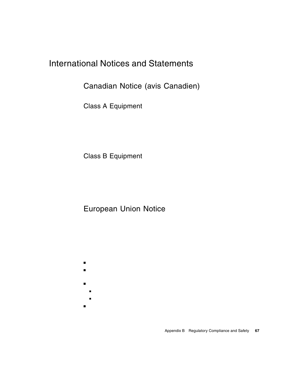 International notices and statements, Canadian notice (avis canadien), European union notice | Class a equipment, Class b equipment | HP MSA Controllers User Manual | Page 67 / 86