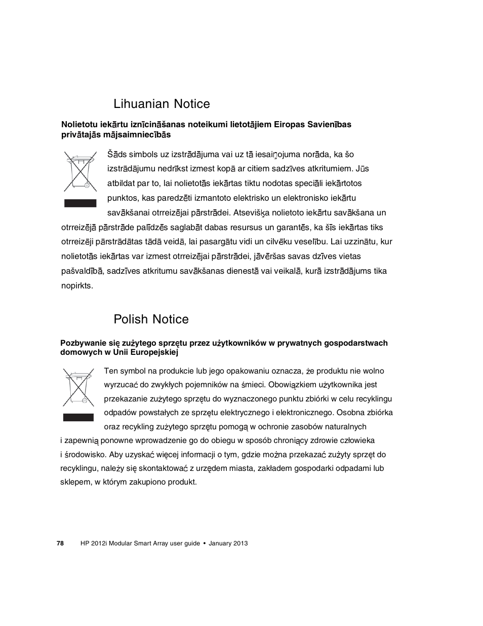 Lihuanian notice polish notice | HP MSA Controllers User Manual | Page 78 / 86