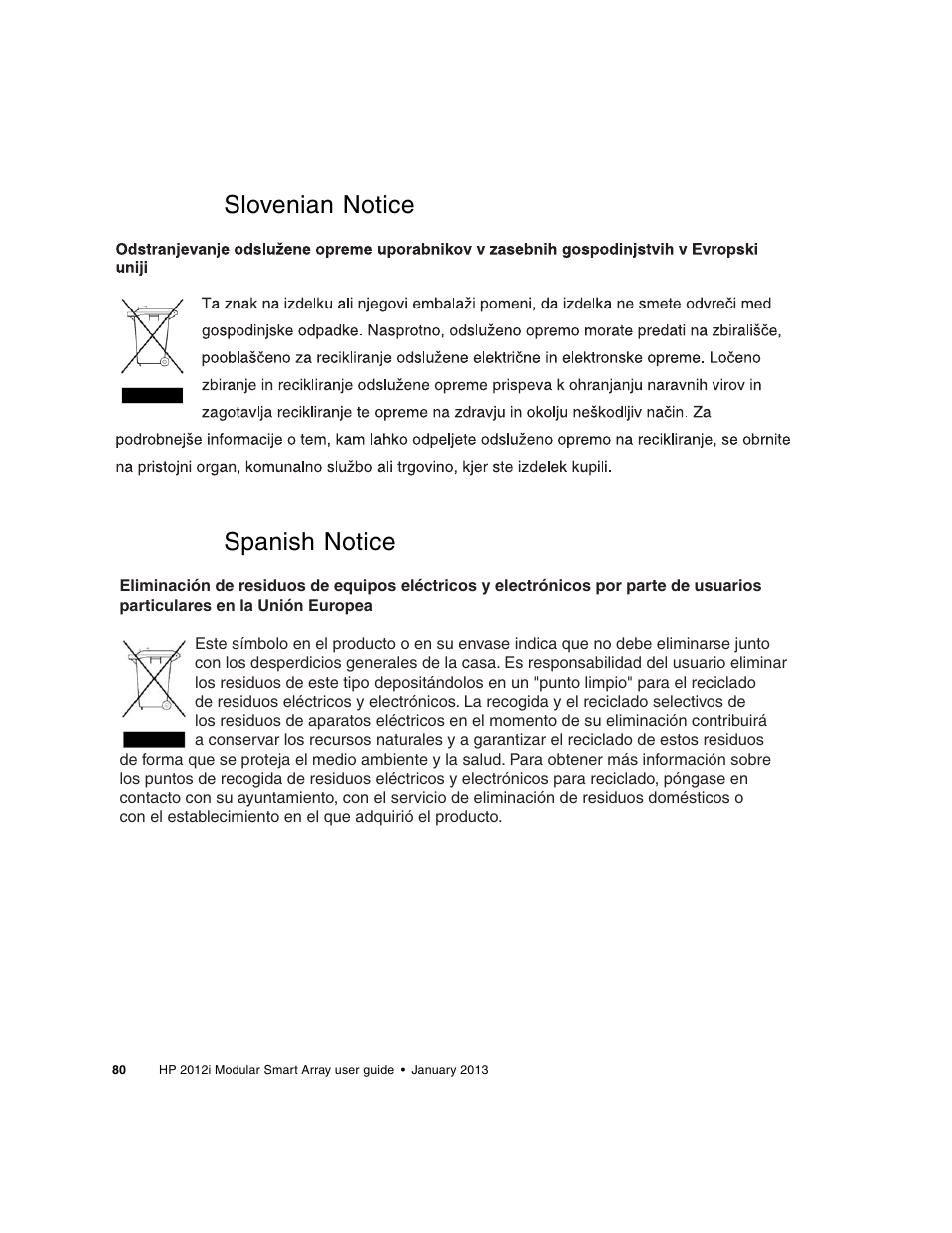 Slovenian notice spanish notice | HP MSA Controllers User Manual | Page 80 / 86